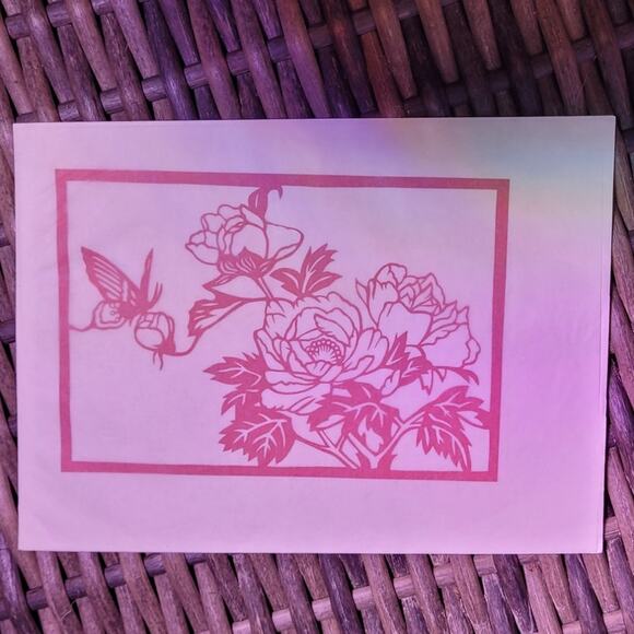 Vintage Barbara Ripple Scherenschnitte Red Paper Cut Art Butterfly Signed 1996 - Picture 3 of 6